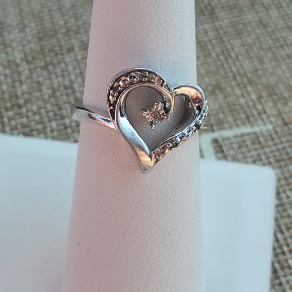 Sterling Diamond Heart Scrolled Ring - Picture 14 of 16